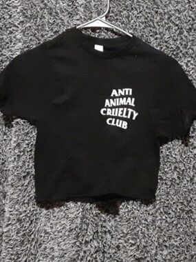 Anti Animal Cruelty Club Crop Top XS Black Graphic Vegan Tee